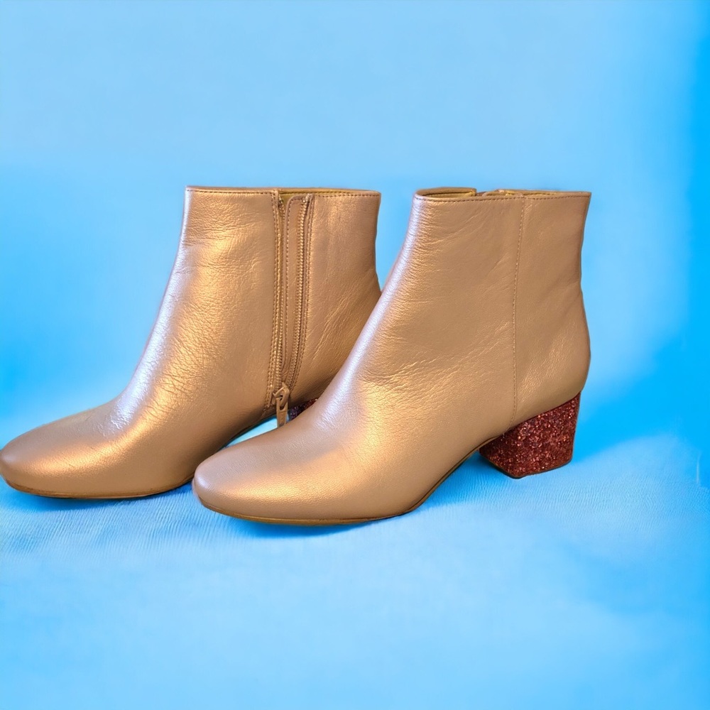 Booties, Iridescent pink 2” heel with zippers. New, box available.